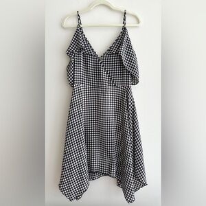 Charlotte Russe Black and White Gingham Cold Shoulder Wrap Dress, Size Large
